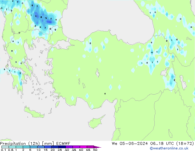 Precipitation (12h) ECMWF We 05.06.2024 18 UTC