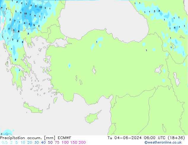 Precipitation accum. ECMWF wto. 04.06.2024 06 UTC