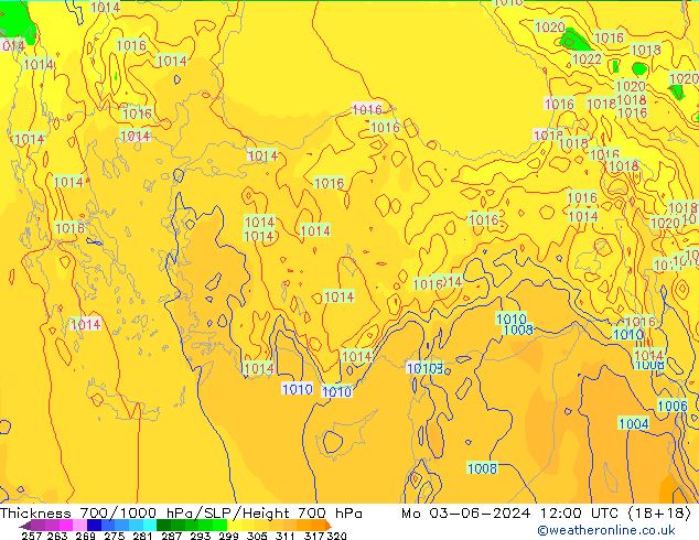 700-1000 hPa Kalınlığı ECMWF Pzt 03.06.2024 12 UTC