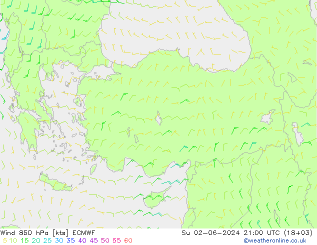 Wind 850 hPa ECMWF Su 02.06.2024 21 UTC