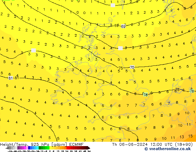 Height/Temp. 925 hPa ECMWF Th 06.06.2024 12 UTC