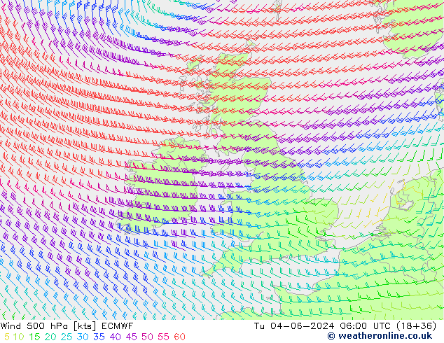 ветер 500 гПа ECMWF вт 04.06.2024 06 UTC