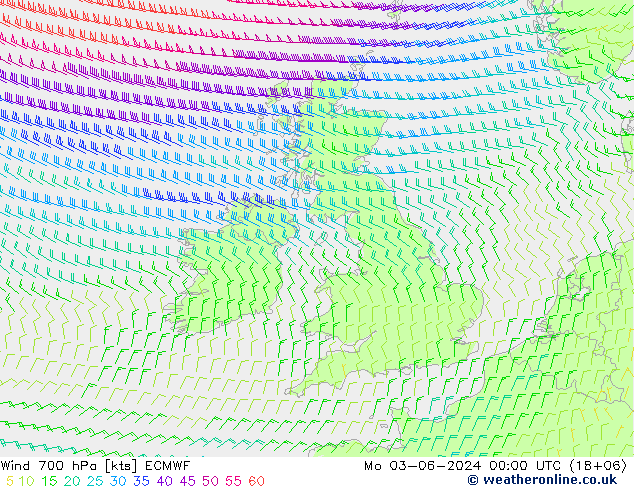 Rüzgar 700 hPa ECMWF Pzt 03.06.2024 00 UTC