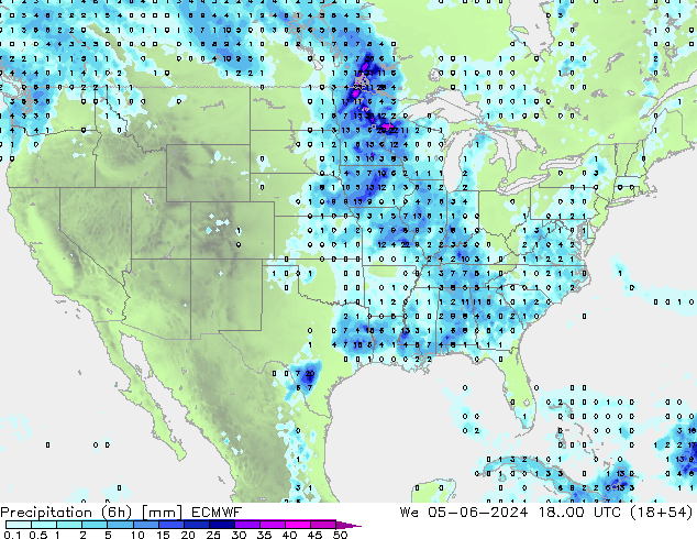 Precipitação (6h) ECMWF Qua 05.06.2024 00 UTC