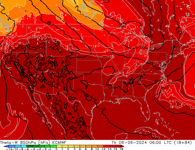 Theta-W 850hPa ECMWF czw. 06.06.2024 06 UTC