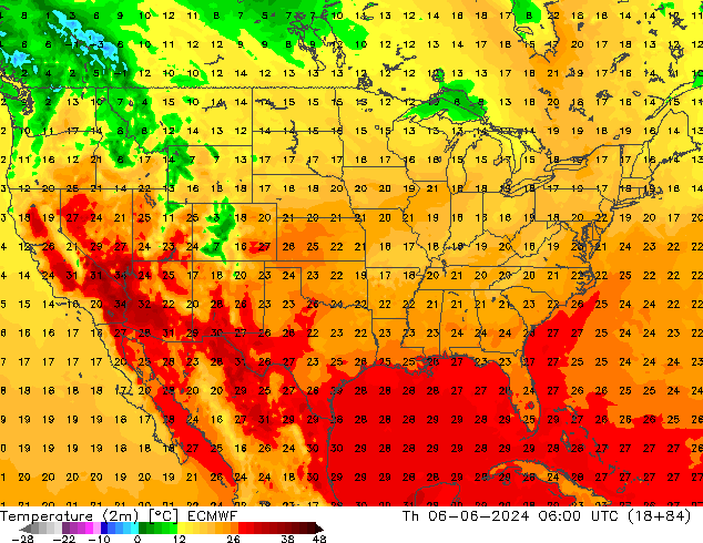 Sıcaklık Haritası (2m) ECMWF Per 06.06.2024 06 UTC