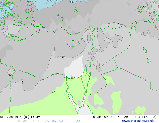 RH 700 hPa ECMWF Th 06.06.2024 12 UTC