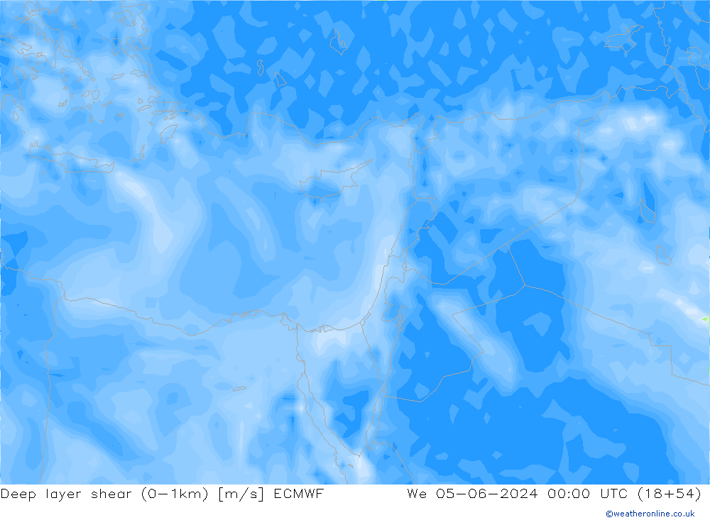 Deep layer shear (0-1km) ECMWF We 05.06.2024 00 UTC