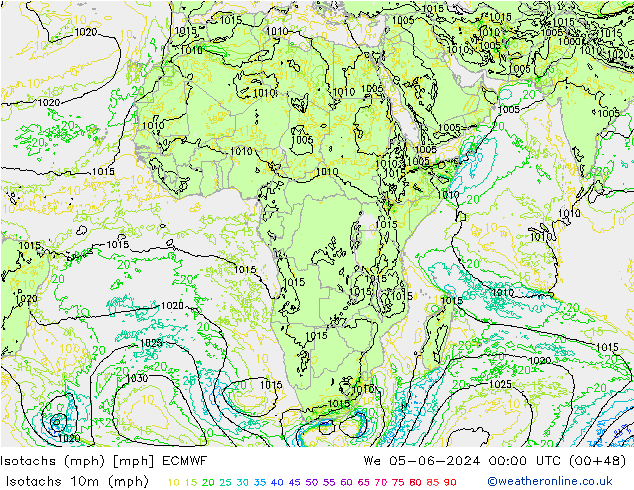 Isotachs (mph) ECMWF Qua 05.06.2024 00 UTC