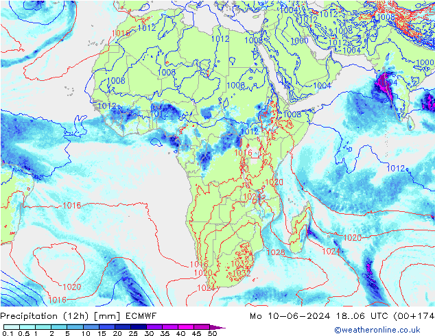 Precipitación (12h) ECMWF lun 10.06.2024 06 UTC