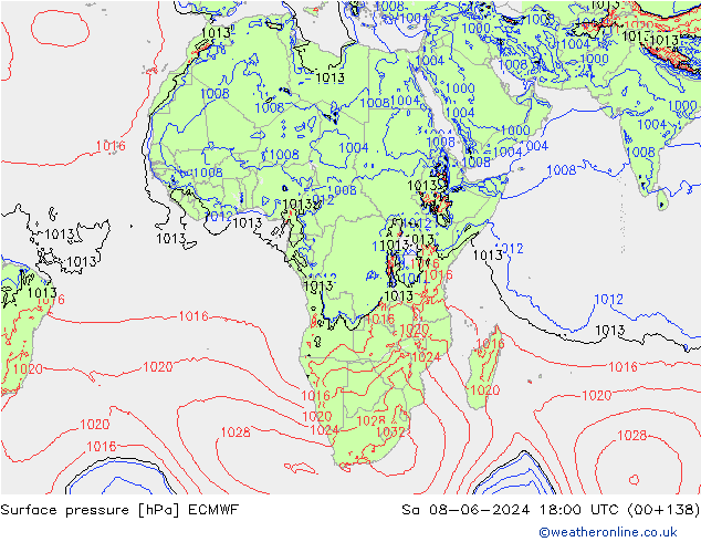 Surface pressure ECMWF Sa 08.06.2024 18 UTC