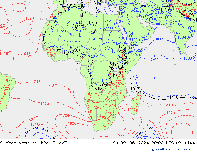 Surface pressure ECMWF Su 09.06.2024 00 UTC