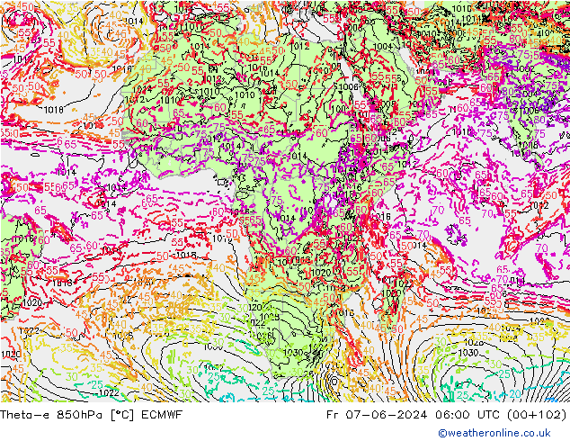 Theta-e 850hPa ECMWF Cu 07.06.2024 06 UTC