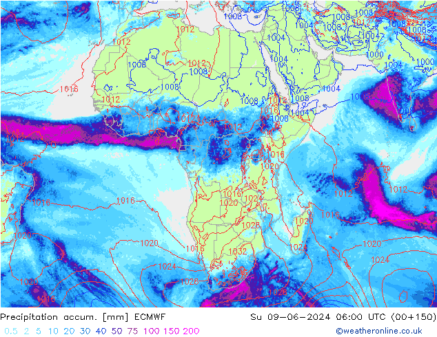 Precipitation accum. ECMWF Ne 09.06.2024 06 UTC