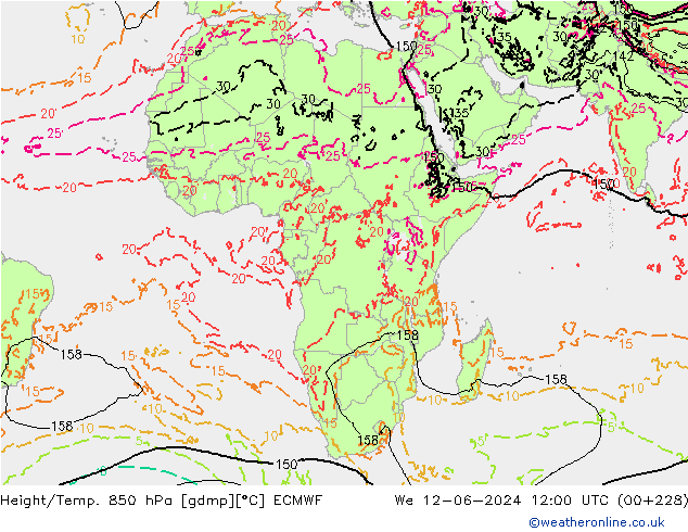 Z500/Rain (+SLP)/Z850 ECMWF Qua 12.06.2024 12 UTC