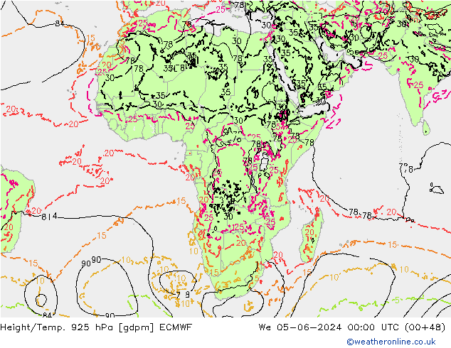 Height/Temp. 925 hPa ECMWF śro. 05.06.2024 00 UTC