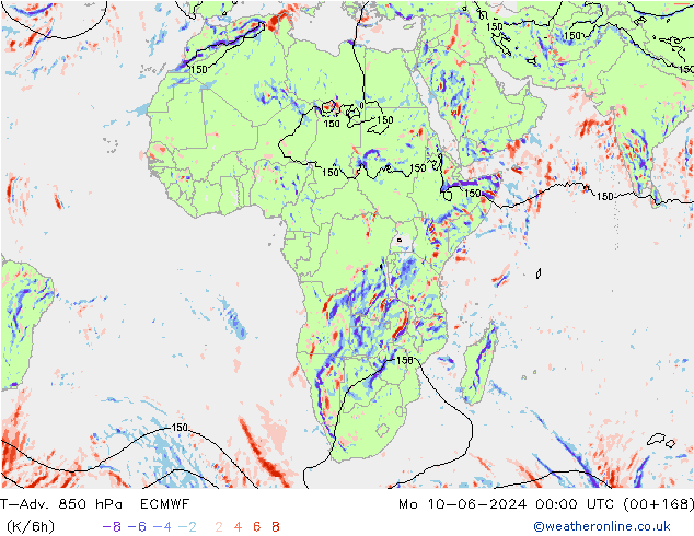 T-Adv. 850 hPa ECMWF Pzt 10.06.2024 00 UTC