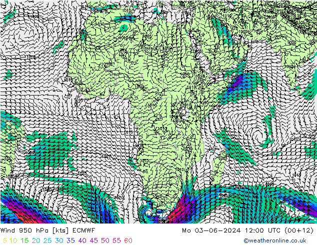 Vento 950 hPa ECMWF Seg 03.06.2024 12 UTC