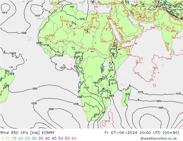 Wind 950 hPa ECMWF Fr 07.06.2024 00 UTC