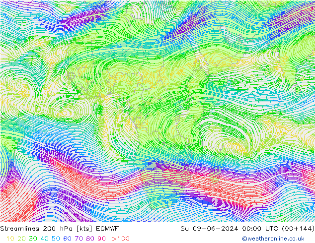 ветер 200 гПа ECMWF Вс 09.06.2024 00 UTC