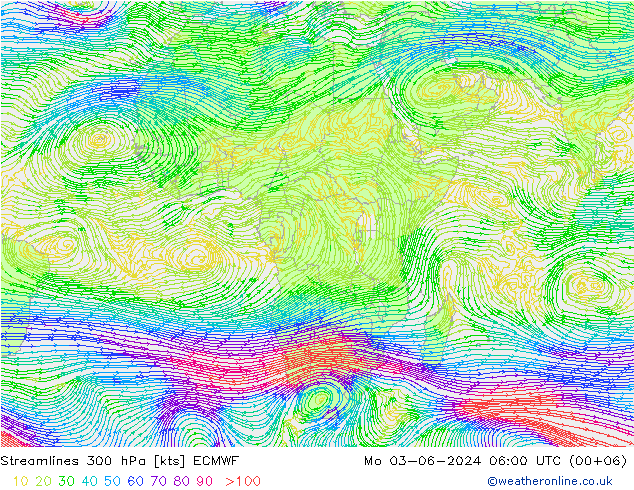 Linea di flusso 300 hPa ECMWF lun 03.06.2024 06 UTC