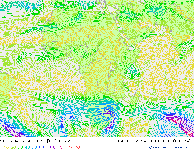 Linea di flusso 500 hPa ECMWF mar 04.06.2024 00 UTC