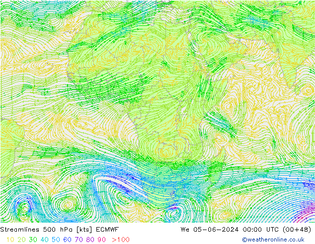 Streamlines 500 hPa ECMWF St 05.06.2024 00 UTC