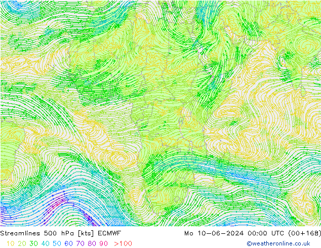 Linea di flusso 500 hPa ECMWF lun 10.06.2024 00 UTC