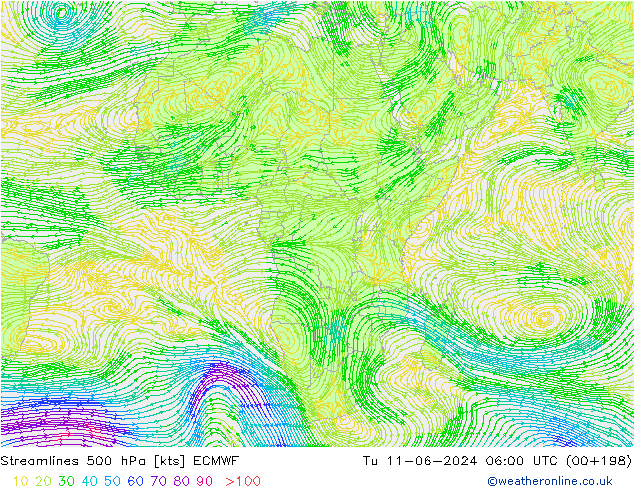 Stroomlijn 500 hPa ECMWF di 11.06.2024 06 UTC