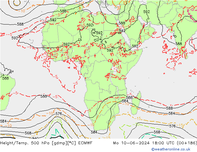 Z500/Rain (+SLP)/Z850 ECMWF Po 10.06.2024 18 UTC