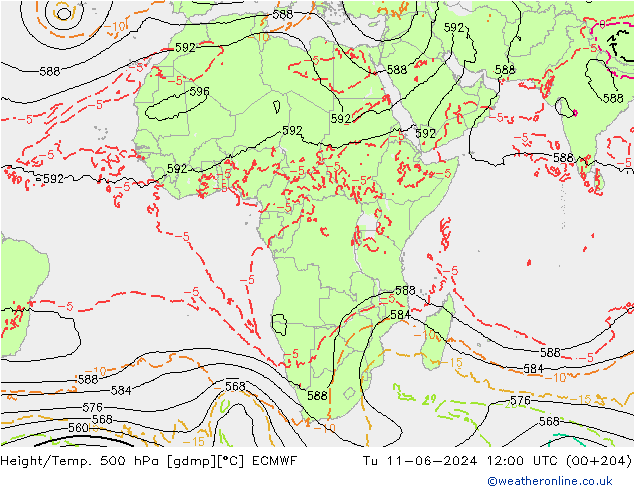 Z500/Rain (+SLP)/Z850 ECMWF Tu 11.06.2024 12 UTC