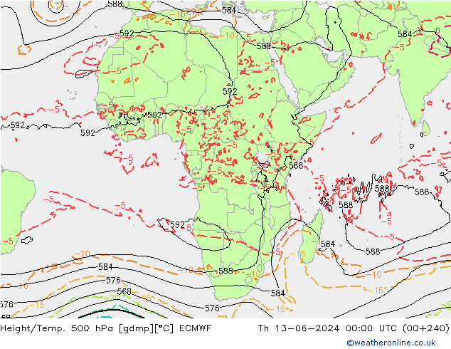 Height/Temp. 500 hPa ECMWF czw. 13.06.2024 00 UTC