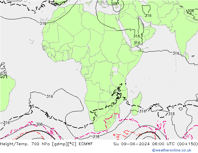 Height/Temp. 700 hPa ECMWF dom 09.06.2024 06 UTC