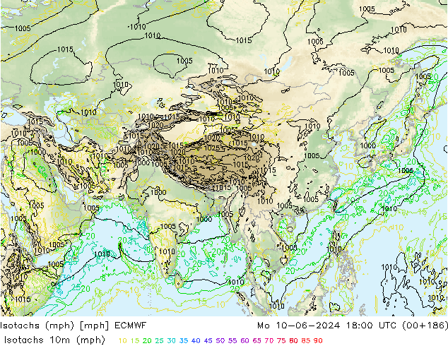 Isotachs (mph) ECMWF Mo 10.06.2024 18 UTC