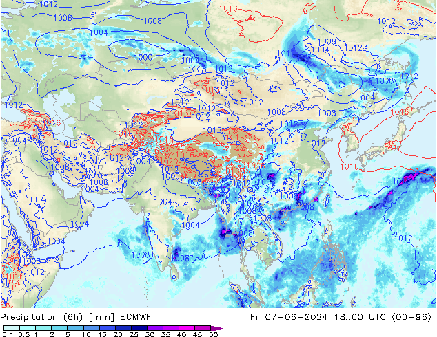 Z500/Rain (+SLP)/Z850 ECMWF пт 07.06.2024 00 UTC