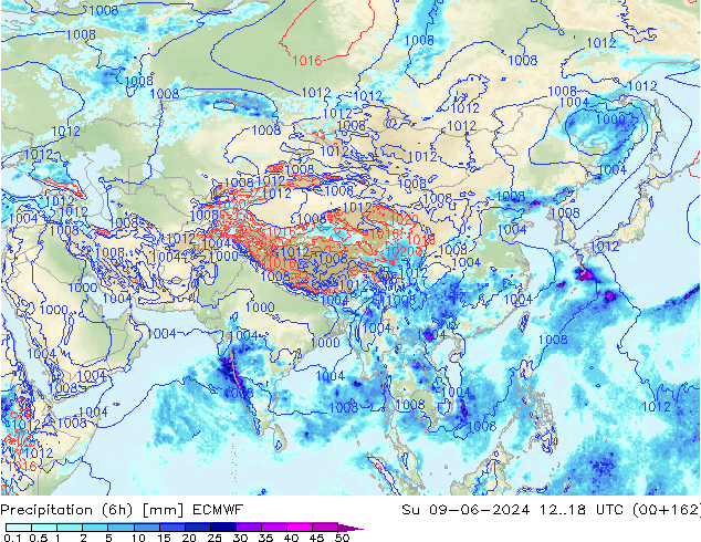 Precipitation (6h) ECMWF Ne 09.06.2024 18 UTC