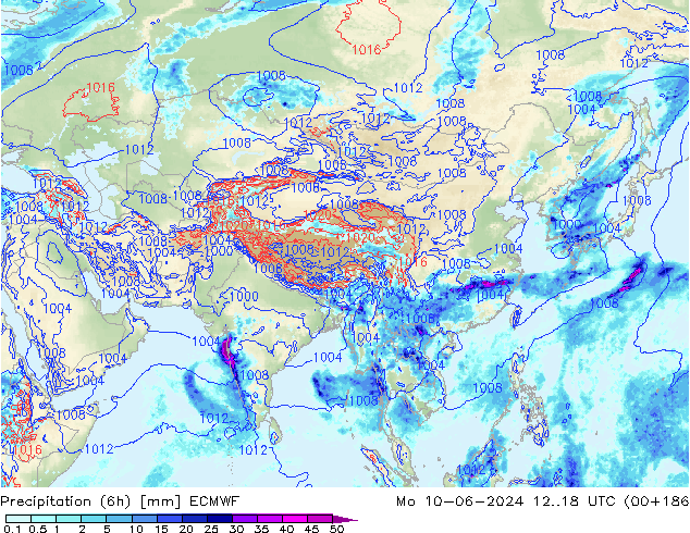 Precipitation (6h) ECMWF Mo 10.06.2024 18 UTC