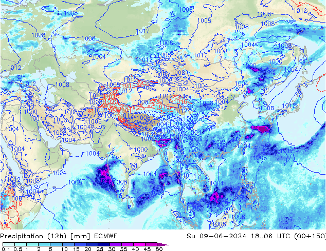 Precipitation (12h) ECMWF Su 09.06.2024 06 UTC