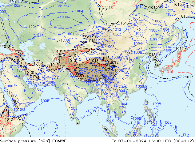 Atmosférický tlak ECMWF Pá 07.06.2024 06 UTC