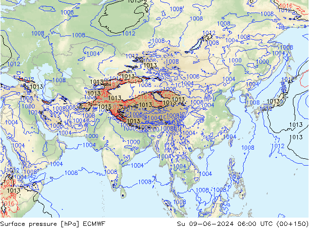 Atmosférický tlak ECMWF Ne 09.06.2024 06 UTC