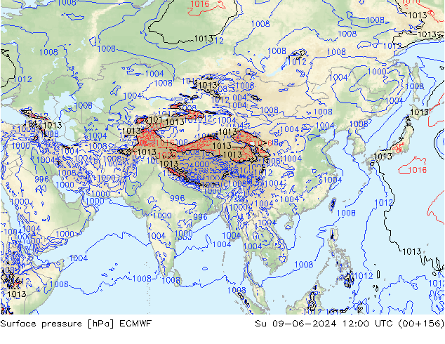 Luchtdruk (Grond) ECMWF zo 09.06.2024 12 UTC