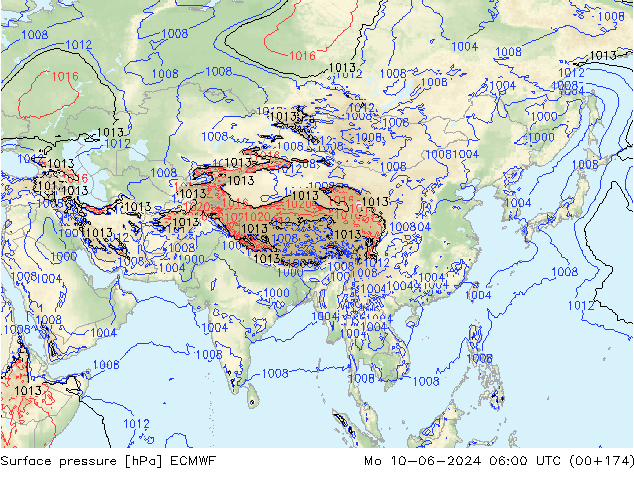 Luchtdruk (Grond) ECMWF ma 10.06.2024 06 UTC