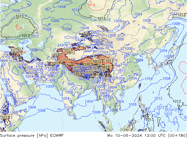 Surface pressure ECMWF Mo 10.06.2024 12 UTC