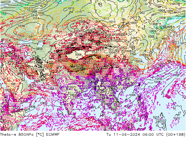 Theta-e 850hPa ECMWF mar 11.06.2024 06 UTC