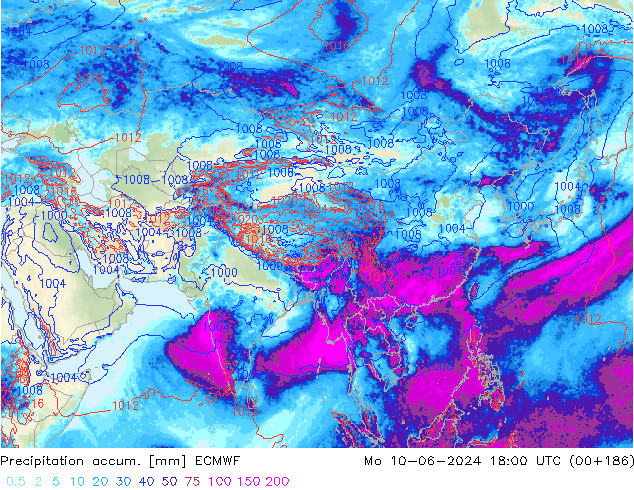 Precipitation accum. ECMWF Mo 10.06.2024 18 UTC