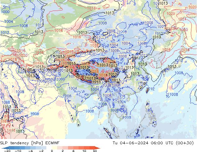 Tendenza di Pressione ECMWF mar 04.06.2024 06 UTC