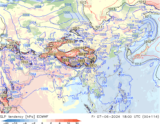 SLP tendency ECMWF Fr 07.06.2024 18 UTC