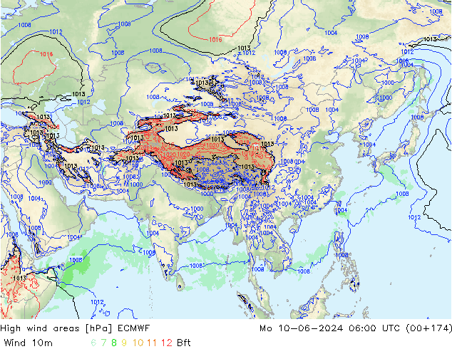 High wind areas ECMWF Mo 10.06.2024 06 UTC