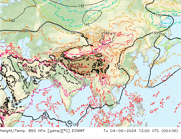 Z500/Rain (+SLP)/Z850 ECMWF Tu 04.06.2024 12 UTC