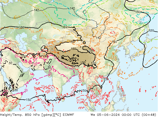 Z500/Rain (+SLP)/Z850 ECMWF mer 05.06.2024 00 UTC